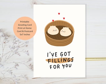 Instant Download cute dumplings love card, Romantic Love card, Printable girlfriend card, sweet boyfriend card, Chinese food love card