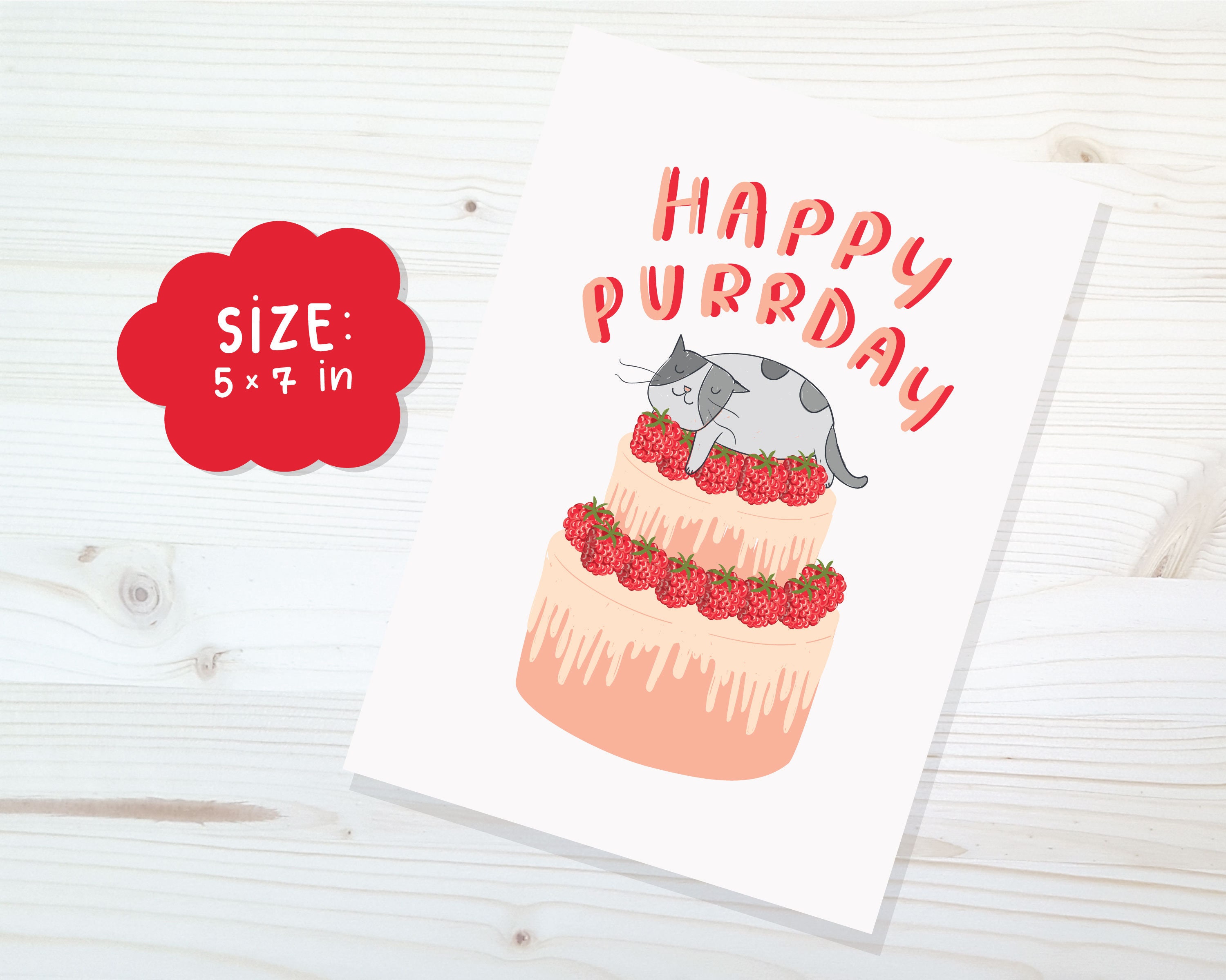 Instant Download Cute Cat Birthday Card, Happy Birthday Cat Card ...