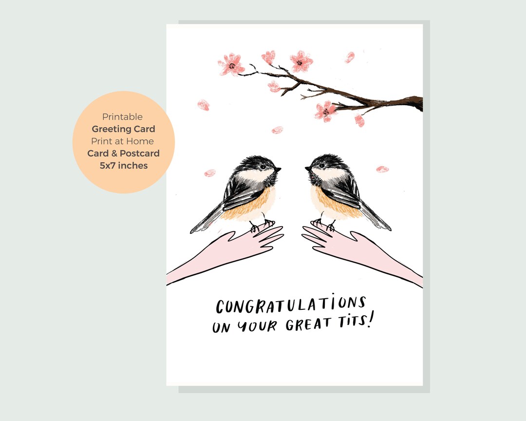 Instant Download Printable Funny Boob Job Card, Cute Tits Card, Great Tits Greeting Card, Nice ...