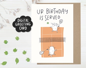 Instant Download cats playing tennis birthday printable card, Cute cats birthday card, Tennis couple card, Tennis lovers card