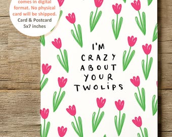 Instant download I Love You Printable Card, Best Wife Card, Girlfriend funny adorable card,Tulips Pun Love card, Cute Lesbian card,