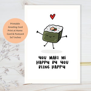 Instant Download cute sushi Birthday card, Daughter Mom Birthday card, Sushi dad birthday card, Funny mom Birthday card, Happy sushi card
