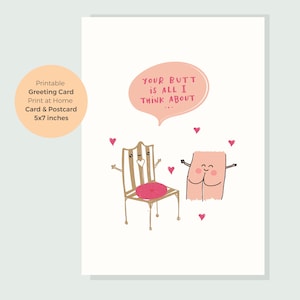 Carte de fesses drôle à téléchargement immédiat, carte de fesses mignonnes, carte de fesses de joyeux anniversaire, carte de fesses de petit ami imprimable, carte drôle j'aime vos fesses