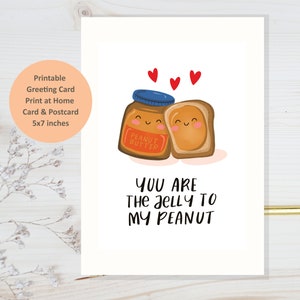 Instant Download Peanut Butter Jelly Love card, Sweet Peanut Butter Love card, Cute foodie love pun, Love Breakfast card