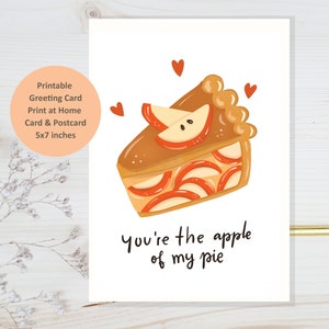 Download instantâneo do cartão de amor "a maçã da minha torta", Cartão de amor para impressão, Cartão de amantes para impressão em casa, Cartão de casal doce, você é a maçã da minha torta
