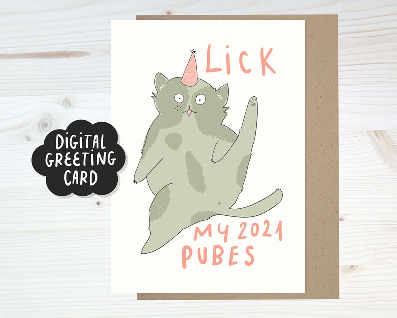 Instant Download rude card 2021 Happy New Year cat card Funny | Etsy