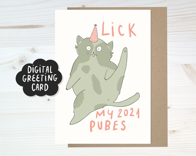 Instant Download rude card 2021 Happy New Year cat card Funny | Etsy