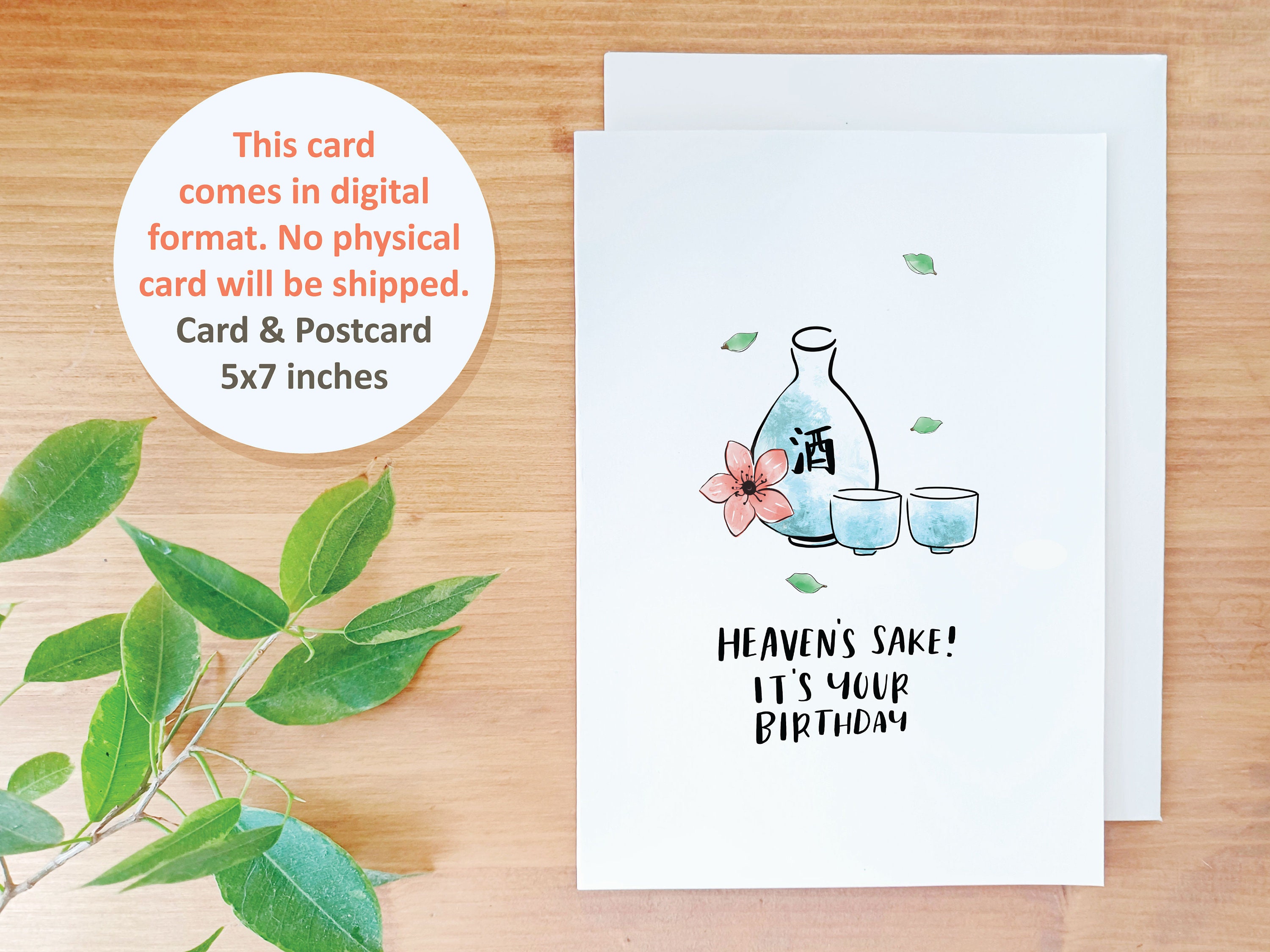 Digital Download Sake Birthday Card, japan birthday card, sake lover card, happy birthday japan card, sakura birthday card