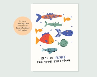 Tarjeta de cumpleaños divertida con forma de pez, regalo ideal para pescadores (descarga digital)