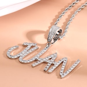 Custom Cubic Zircon Diamond Brush Letters Pendant Necklace,Iced Out Nameplate Necklace,Personalised Hip-hop Chain,Men's Jewelry Gifts