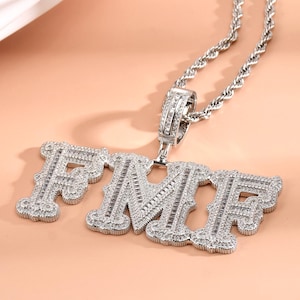 Custom Iced Out Baguettes Letters Pendant with Rope Chain,Bling Nameplate Necklace,Hip Hop Chain,Personalized Jewelry,Birthday Gifts