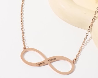 Infinity Charm Necklace with Engraved Double Names, Mother's Day Gift, Valentine's Day Gift for Girlfriend, Gift for Mom, Anniversary Gift