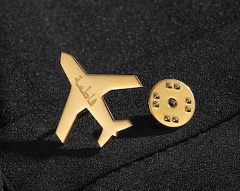 Custom Engraved Name Airplane Lapel Pin, Personalized Stainless Steel Name Tag, Gift for Pilots and Flight Attendant, Birthday Gift for Kids