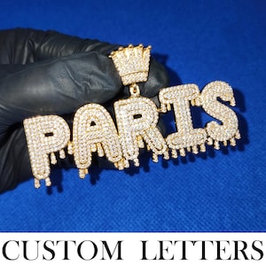 Custom Letters&Name Crown Pendant Necklace, Icy Bling Drip Letters Necklace Gold Filled, Custom Hip-hop Jewelry Unisex, Personalised Gifts
