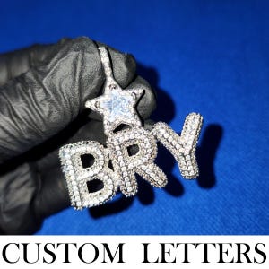 Colgante de estrella con letras de burbujas personalizadas, collar con placa de identificación helada, joyería personalizada unisex, joyería de hip-hop, regalos de cumpleaños, regalos de Navidad