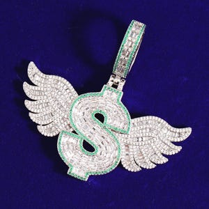 Micro Paved Dollar Sign with Wings Pendant Necklace, Iced Out Simulated Diamond Hip Hop  Pendant Chain, Men's Jewelry, Great Gift for Him