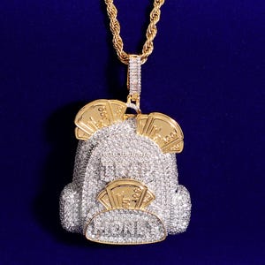 Collana con ciondolo a forma di borsa porta soldi ghiacciata, ciondolo a forma di zaino con micro pavé placcato in oro, gioielli hip hop da uomo con diamanti e zirconi, regalo per lui