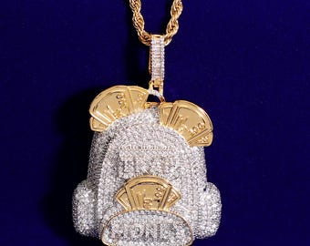 マネー 文字  アイスアウト ブリンブリン ネックレス ヒップホップ ラッパー 太い チェーン ネックレス 極太 マイアミ キューバン ヒップホップ