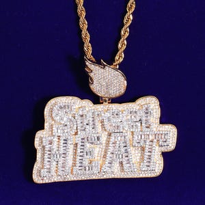 Iced Out &quot;Street HEAT&quot; Words Pendant Necklace / Micro Pave CZ Diamond Pendant  / Bling bling Men&#39;s Hip hop Chain / Gift for Basketball Fans