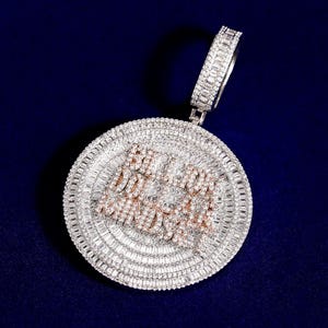 Iced Out "Billion Dollar Mindset" Quote Necklace / Micro Pave Baguette Diamond 3D Disc Pendant / Bling Hip-hop Pendant / Men's Jewelry