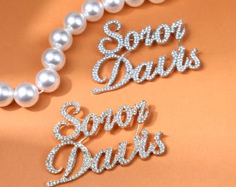 CUSTOM Soror Name Brooch, Personalized Sorority Badge Silver&Gold, Custom Sister Name Dress Pin, Chapter Meeting Name Tag, Gift for Sisters