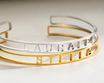 Custom Name Bangle Bracelet • Custom Name Bracelet Adjustable • Women's Cuff Bracelet • Gift For Her • Minimalist Bracelet • Gift For Mom