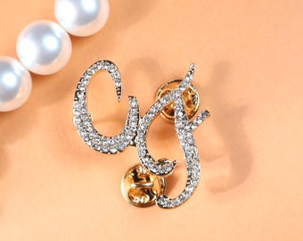 Custom Double Initials Brooch Pin, Bling Initials Lapel Pin, Wedding Gift, Bridesmaid Gift, Groomsmen Gift, Brooches, Xmas, Party Pin
