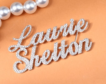 Custom Rhinstone Name Brooch, Initial Letters Lapel Pins, Monogram Dress Brooch for Her, Personalised Word Lapel Pin, Bridesmaid Gifts