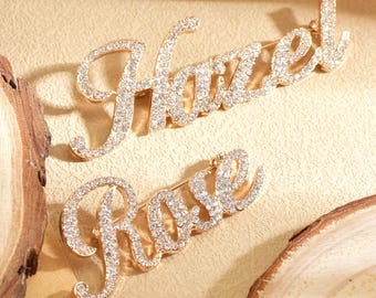 Custom Bling Name Lapel Pin, Monogram Women's Dress Brooch, Personalized Name Tags, Bridesmaid Gift, Christmas Jewelry Gift