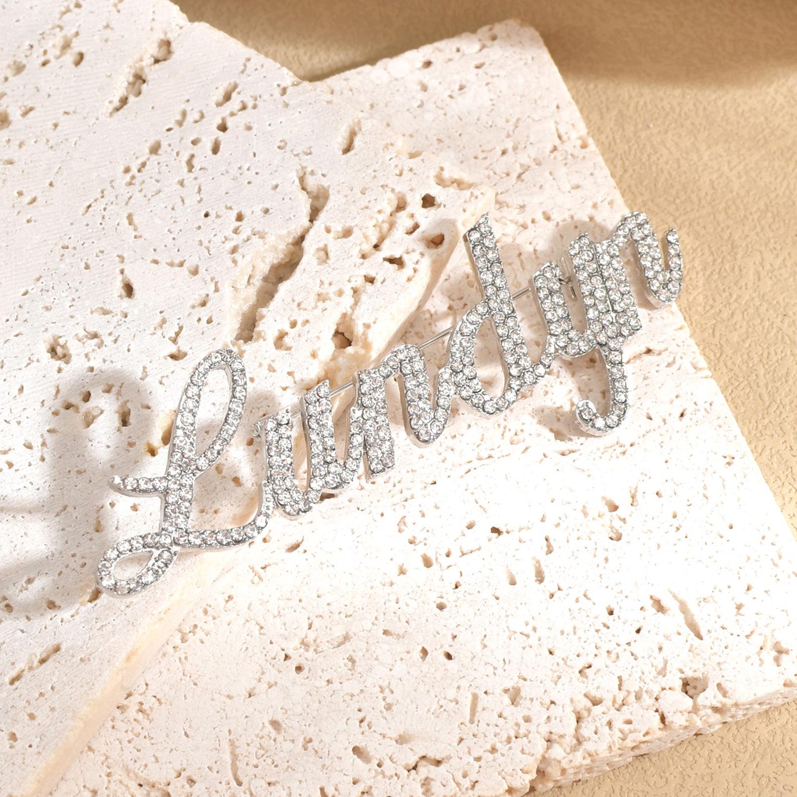 Custom Script Letters Brooches, Personalised Bling Name Lapel Pins ...