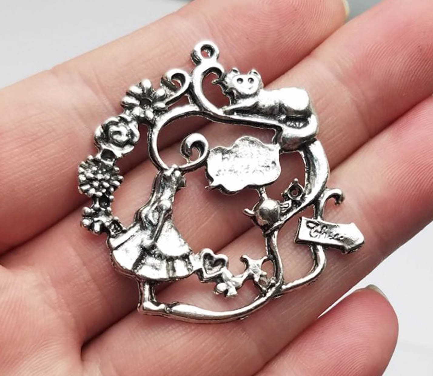 5pcs/lot Alice in the wonderland charms Antique Silver Plated Etsy