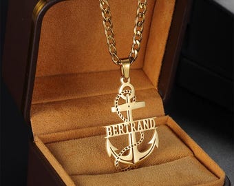 Anchor Pendant with Custom Name Necklace, Personalised Name Necklace for Her&Him, Monogram Necklace, Great Birthday Gift Ideas