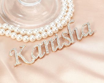 Personalised Letters Name Plate Brooches, Bling Rhinestone Name Lapel Pins, Custom Name Badge, Evening Party Accessories, Gift for Her