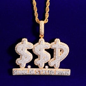 Iced Out "SSD" Stayed Down Pendant Necklace, Micro Paved Dollar Signs Pendant, Hot Popular Men's Hip hop Jewelry, Birthday Gift for Him