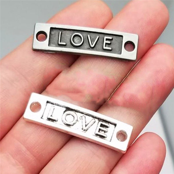 10pcs/viel Liebe Charms Antik Silber vergoldet Buchstabe "Liebe" Wort Tag Anhänger Anhänger DIY liefert Schmuck Zubehör 10x36mm