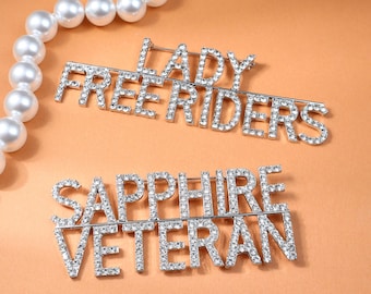 Personalised name brooch pins: hand-made custom text brooches, monogram dress pins, bridesmaid gifts, birthday gifts, party&meeting gifts