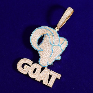 Iced Out Goat Pendant, Gold Plated GOAT Pendant Paved Iced CZ Diamond Necklace, Hip-Hop Jewelry for Men, Gift for Him