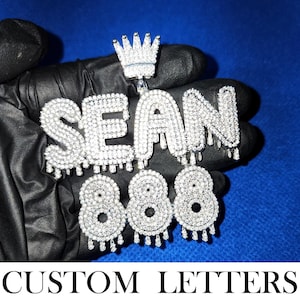 Iced Out Personalised Name/Word Pendant with Crown on Top, Bling CZ Diamond Drip Letters Chain, Custom Numbers Necklace, Gift Ideas