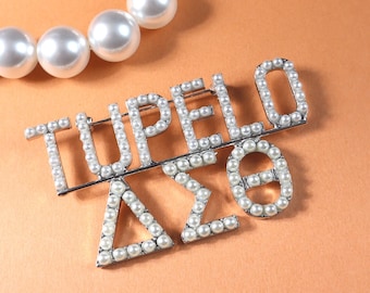 Personalized Pearl Letters Brooch, Custom Greek Letters Design, Initiation Ceremony Accessory & Sister Gift, Jewelry for Women