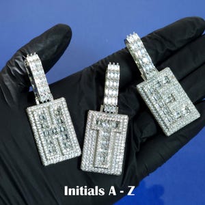 Iced Out Baguettes Initial Letters &quot;A-Z&quot; Pendant Necklace, Blingbling Initials Name Necklace, Hip Hop Jewelry Unisex, Birthday Gifts