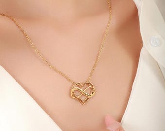 Custom Heart Infinity Charm Necklace with Engraving 2 Names, Mother's Day Gift, Infinity Love Gift for Mom, Anniversary Gift for Her