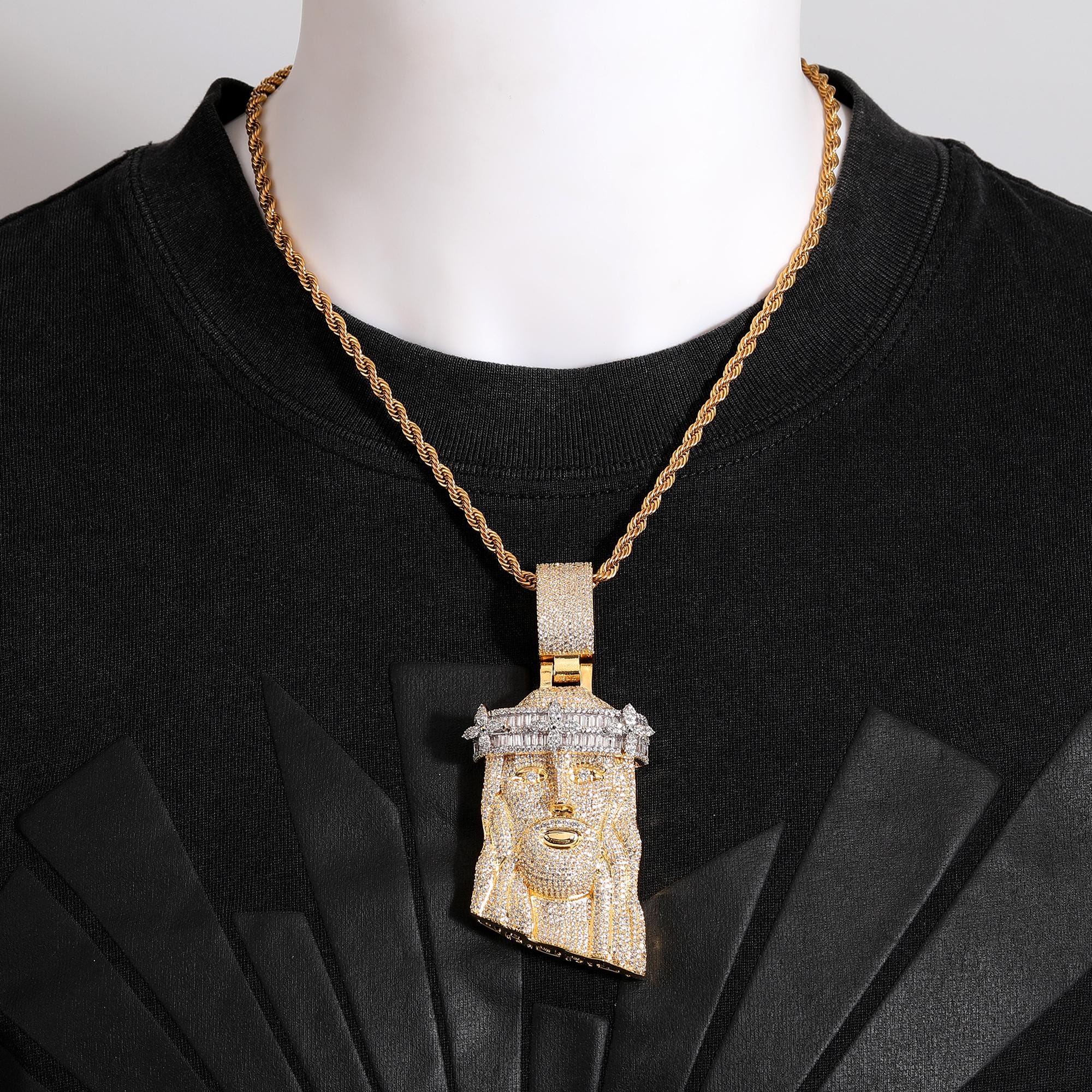 Collana Corda 24 Pollici Placcata Oro 14k Con Ciondolo Basket A Zirconi, Hip Hop, Uomo