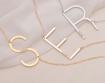 Personalised Engraved Name Pendant Necklace, Big Letter Necklace, Large Initial Pendant Necklace, Hot Popular Women's Accessories
