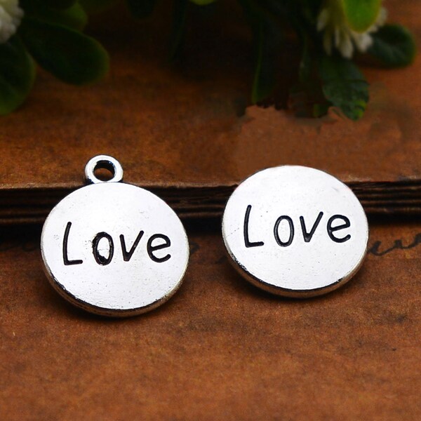 30pcs/viel Liebe Wort Charms Antik Silber vergoldet Runden Brief "Liebe" Wort Tag Anhänger Anhänger DIY liefert Schmuck Zubehör 15mm