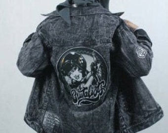 Bad girl art denim jacket punk rock aesthetic clothing