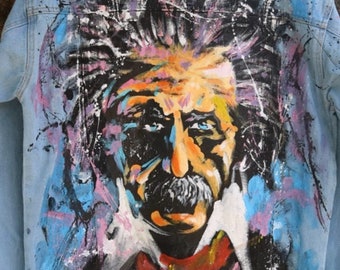 Hand Painted Albert Einstein Jacket Denim Vintage Punk Rock street art
