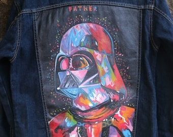 Hand Painted darth vaderDenim jacket mandalorian  aesthetic clothing rogue one stormtrooper