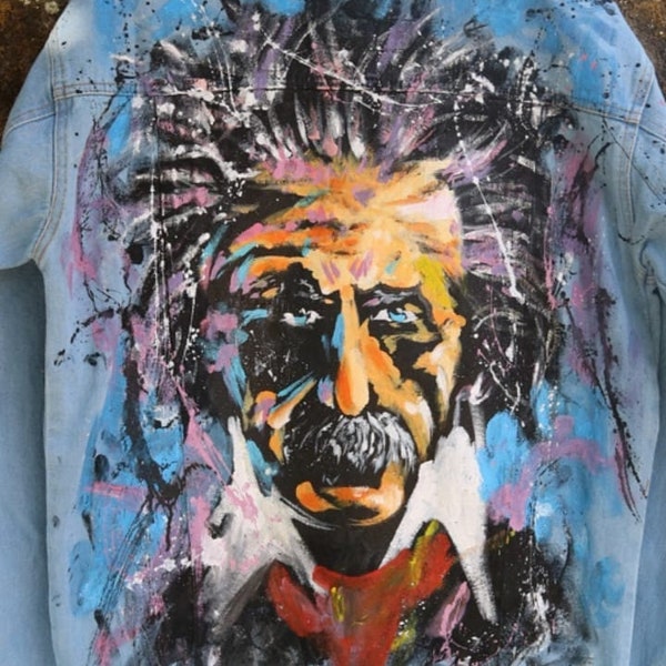 Hand Painted Albert Einstein Jacket Denim Vintage Punk Rock street art