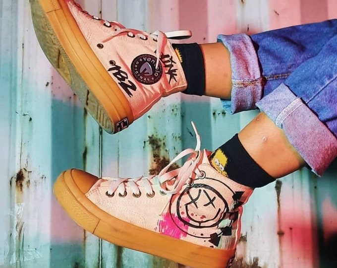 Featured listing image: hand painted blink 182 custom shoes punk rock street art grunge fashion style