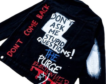 The purge in denim horror jacket punk rock street art